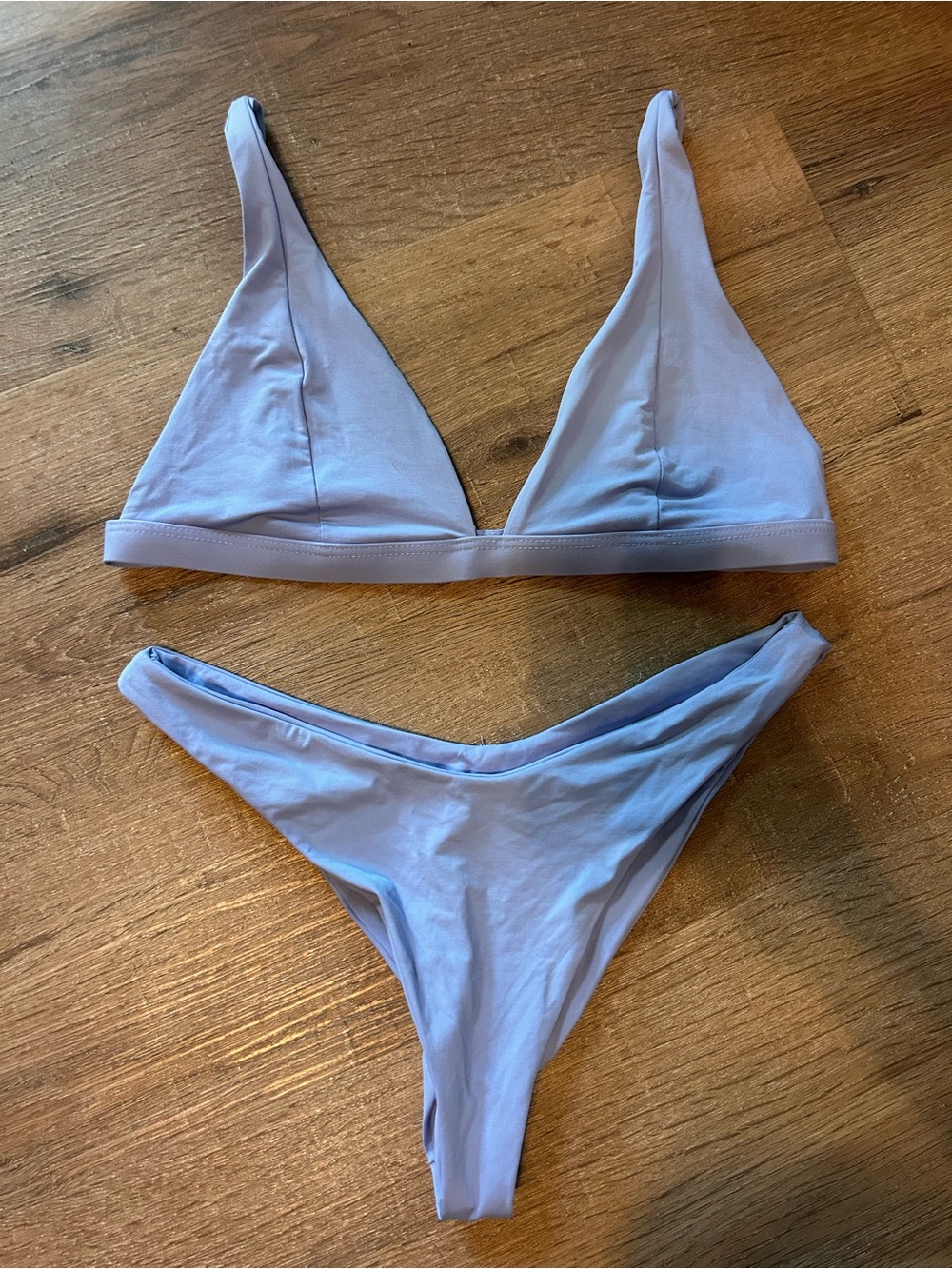 Womens Bikini Set Size S Blue Triangle Bralette Top High-Cut Bottoms 2pc